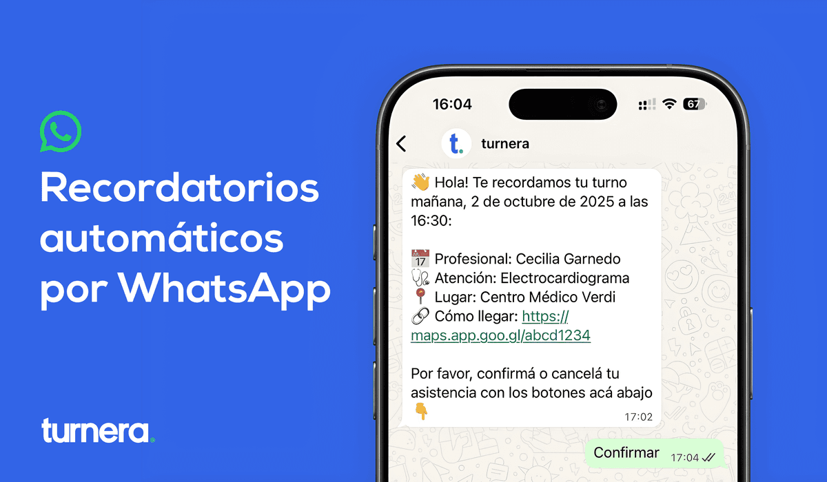 Recordatorios por WhatsApp de Turnera