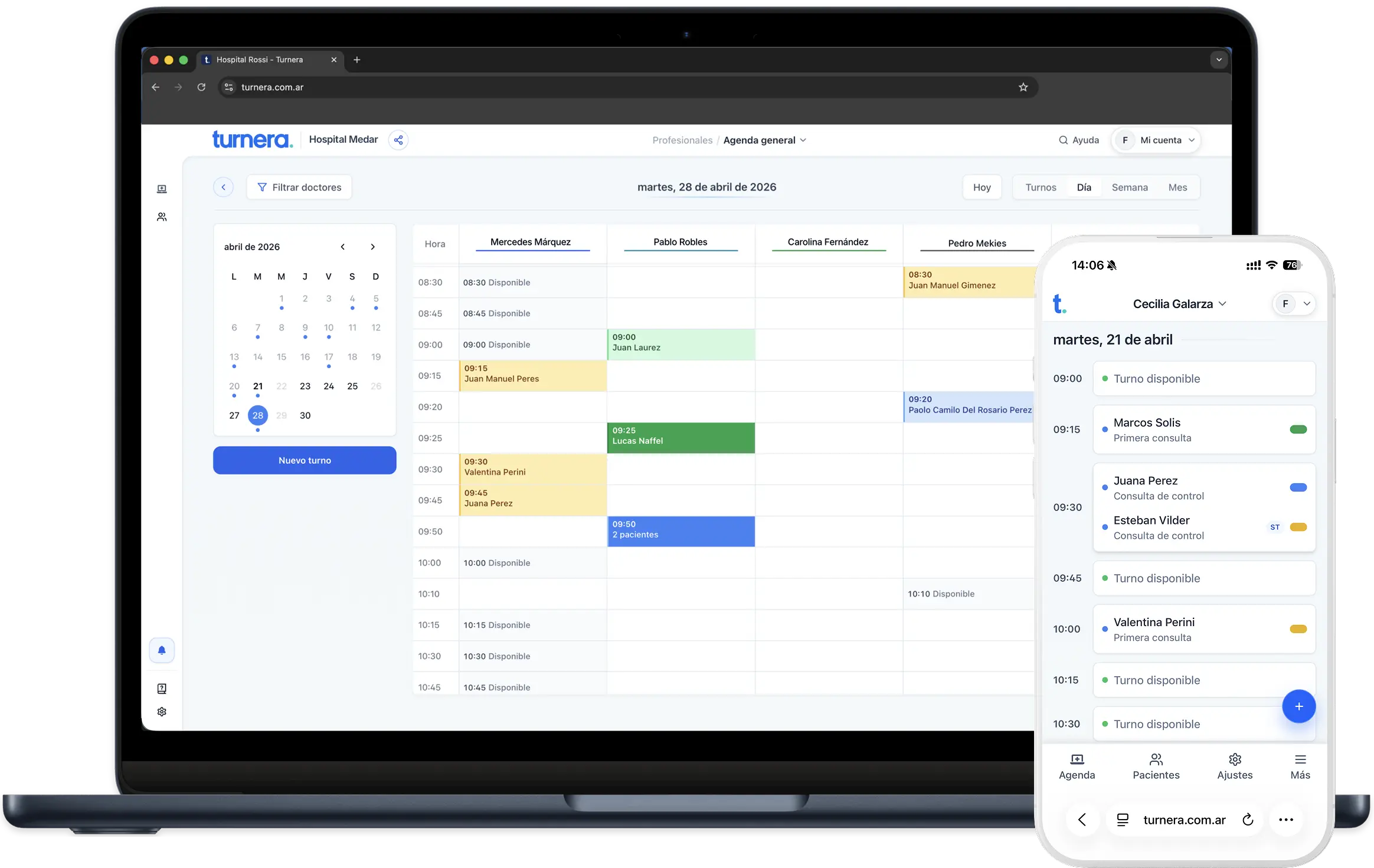 Agenda para consultorios médicos de Turnera en computadora y celular