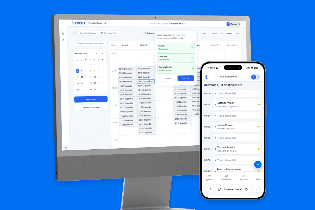 Agenda y reserva de turnos en laptop y celular