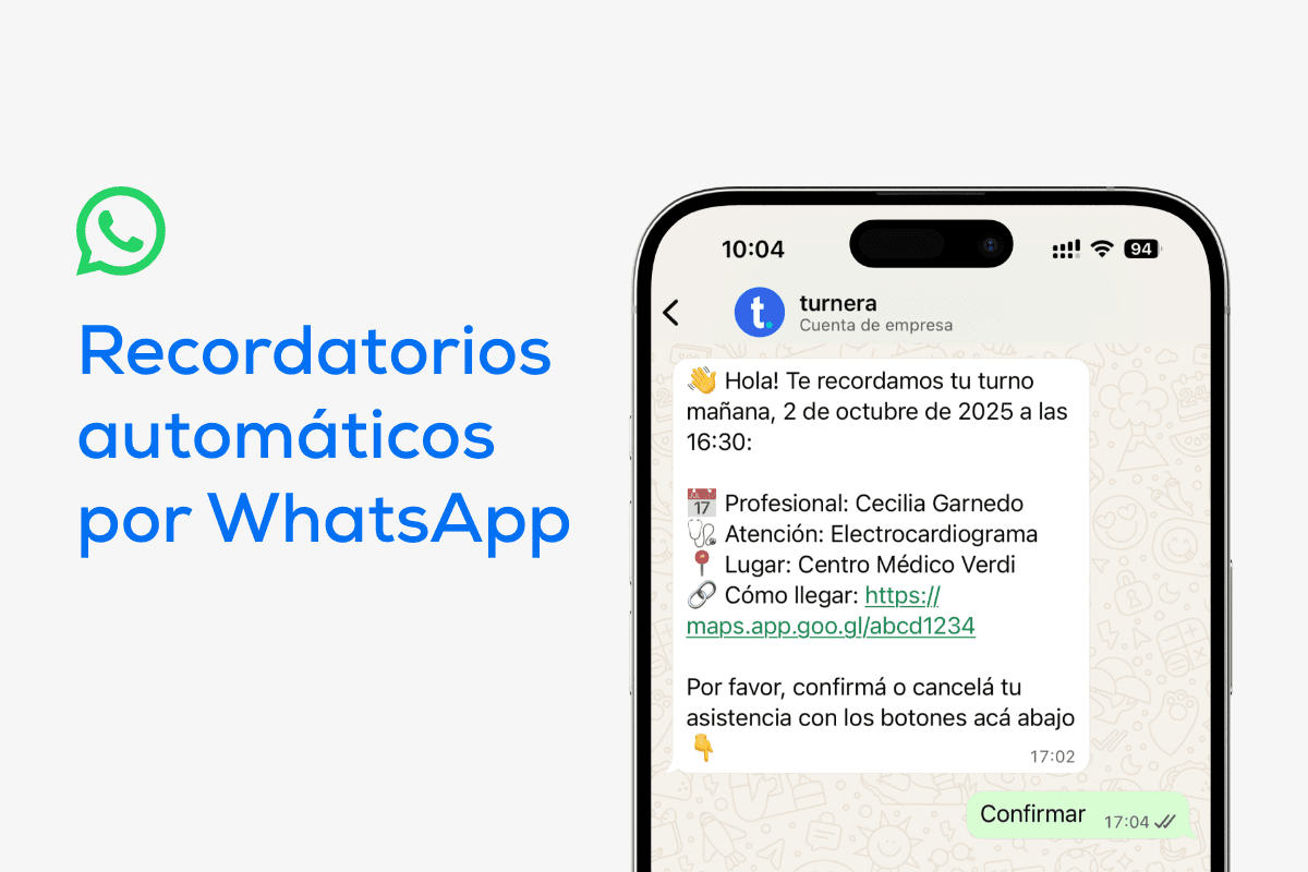 Recordatorios automáticos por WhatsApp de Turnera
