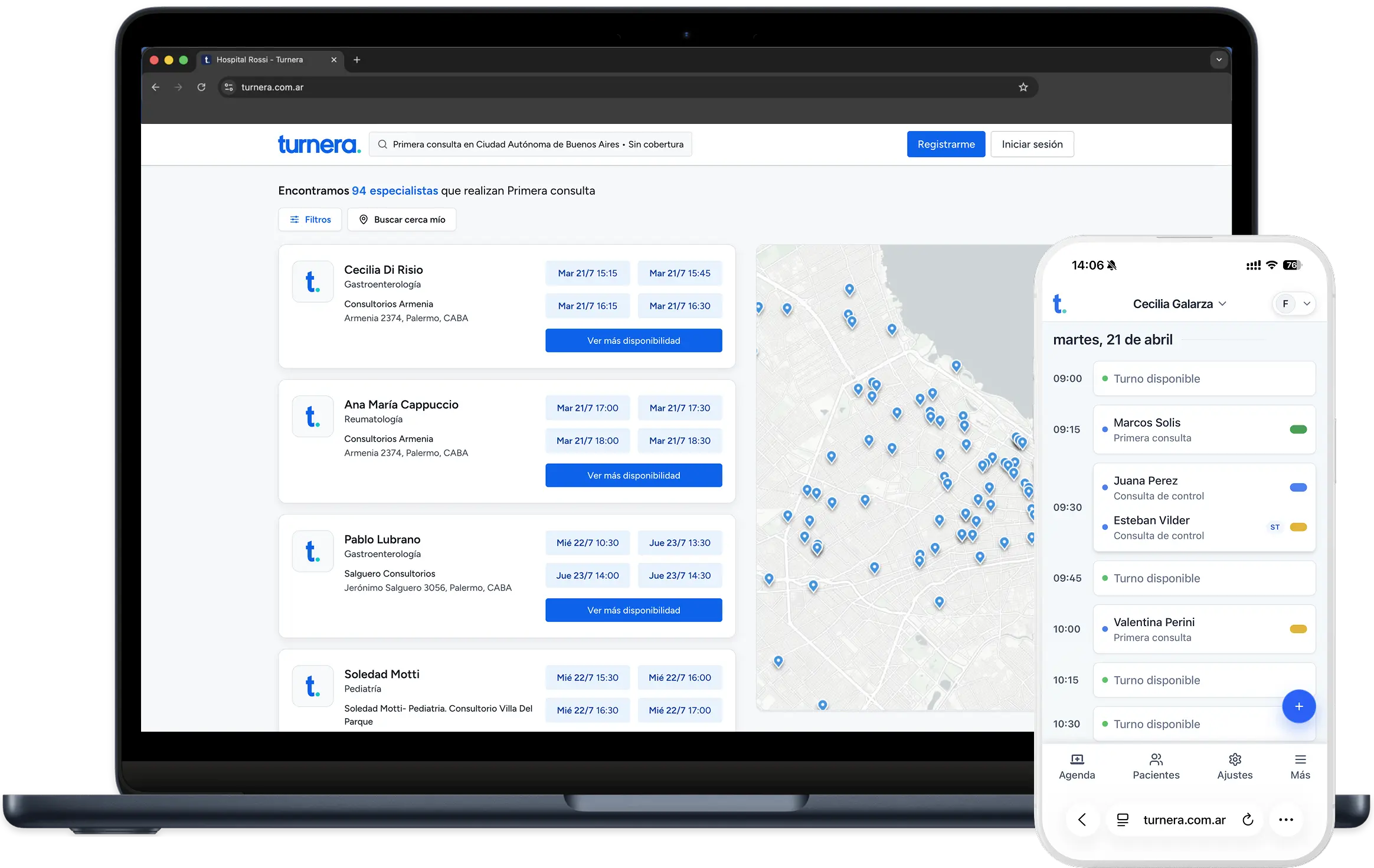 Agenda Turnera disponible en computadora, tablet y celular
